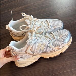 New Balance 530 Cream and White Mesh Athletic Sneakers